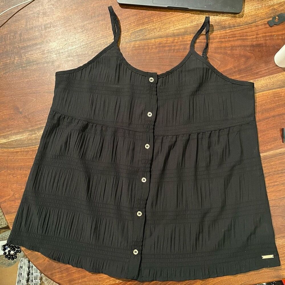 Jason Wu XL Black Tank Top Gold Buttons Front Adjustable Straps